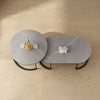 Oval Shelf Coffee Table with Storage in a modern living room setting with decorative items on top.