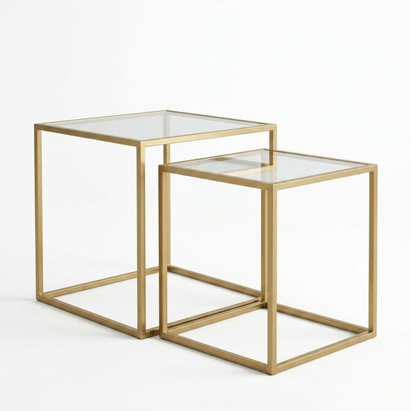 Metal Nesting Table with Glass Top showcasing modern design and space-saving features.