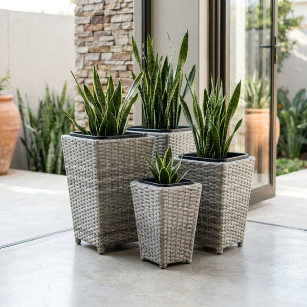 Rattan Tapered Outdoor Planters in 3 Nesting Sizes
