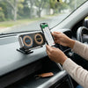 Electric Flexible Wireless Car Charger Mount in use, featuring a phone mounted for navigation and wireless charging.