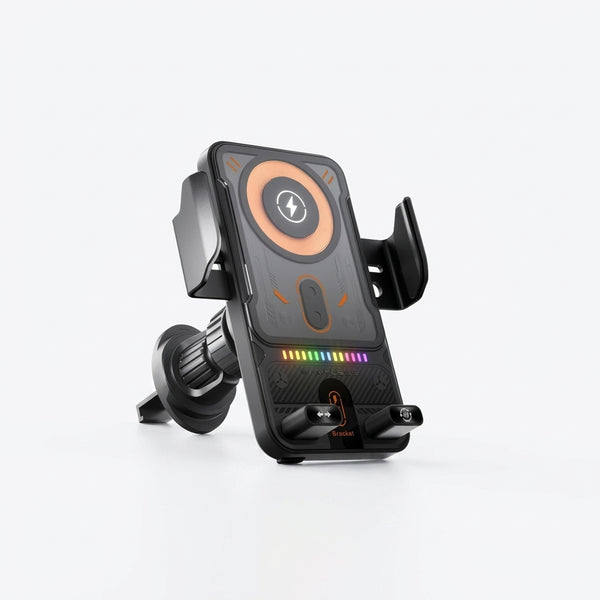Universal ABS 15W Wireless Fast Car Charger Mount with automatic phone holder and wireless charging features.