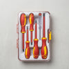 6-Piece Insulated Screwdriver Set with Voltage Tester in storage case, featuring red and yellow handles.