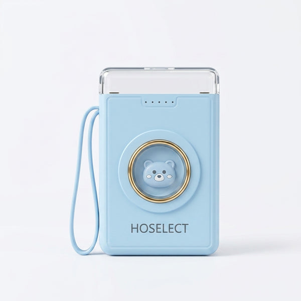 Cartoon Cute Design 10W Output Power Bank with blue bear motif and strap for portable charging