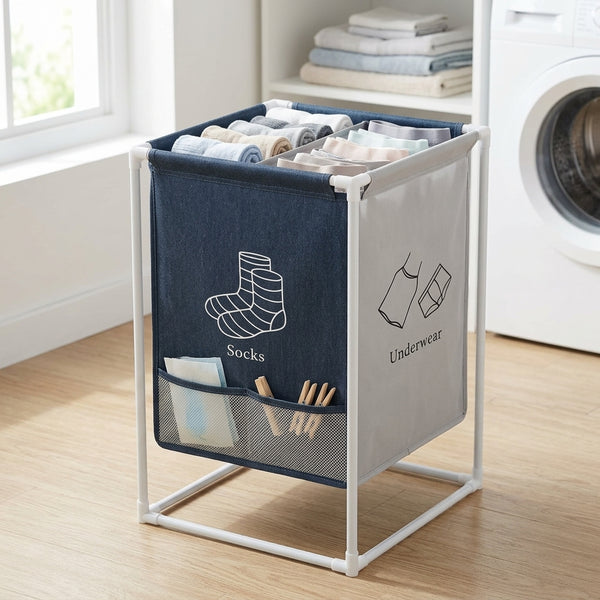 Foldable Fabric Laundry Hamper with Metal Frame