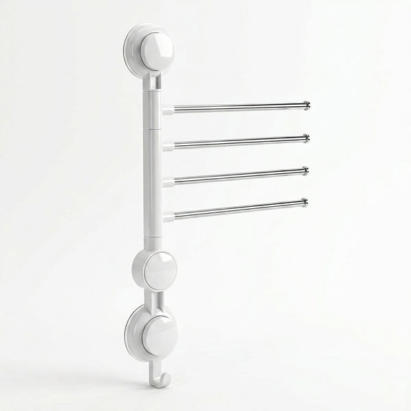 No Drill Swivel Towel Rack with 4 Bars and Hooks
