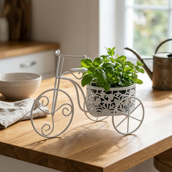 White Metal Bicycle Plant Stand for Indoor Decor