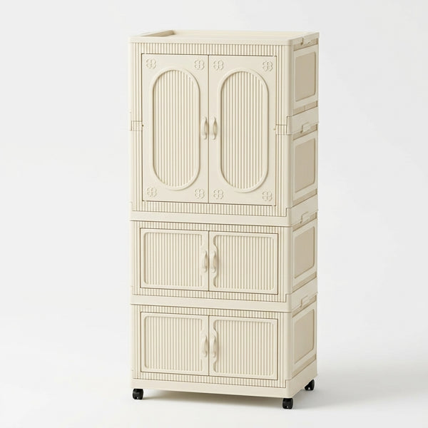 Stackable Plastic Storage Cabinet with Doors and Castors