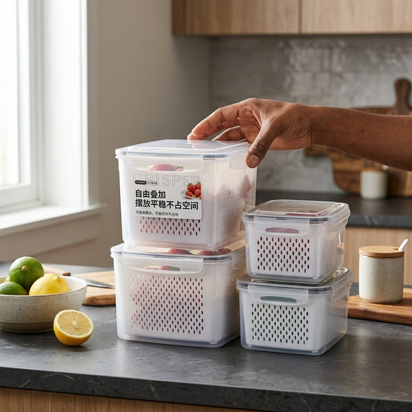 4 Piece Refrigerator Container Set with Drain Baskets
