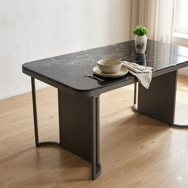 Marble-Effect Coffee Table with Metal Frame