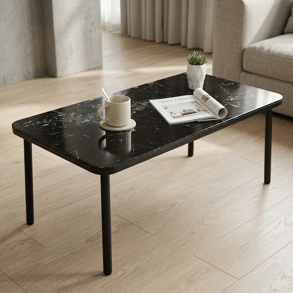 Marble-Effect Coffee Table with Round Metal Legs