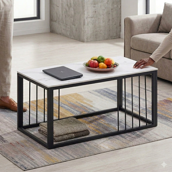Marble-Effect Tabletop: Stylish Coffee Table Design