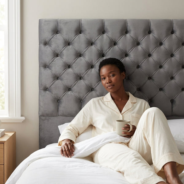 Grey Diamond Tufted Upholstered Headboard