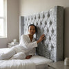 Button-Tufted Wingback Headboard Crushed Velvet