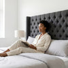 Button-Tufted Wingback Charcoal Headboard