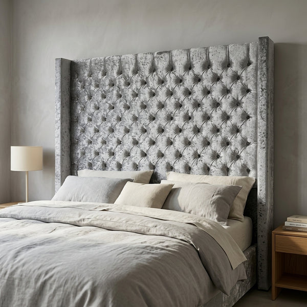 Button-Tufted Wingback Headboard Crushed Velvet