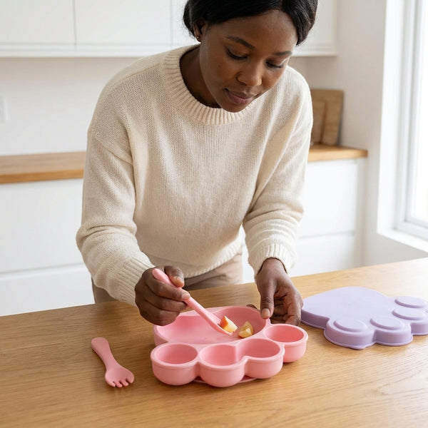 Bear Paw Shape Silicone Baby Feeding Plate Set