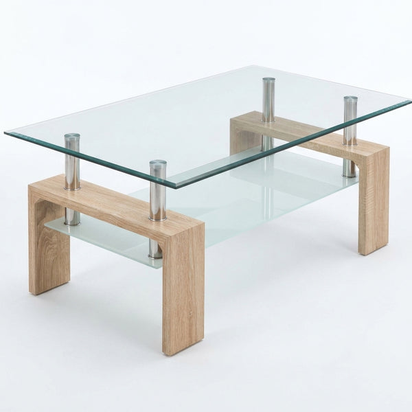 Glass Coffee Table with Wooden Accent