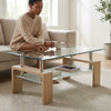 Glass Coffee Table with Wooden Accent