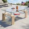 Glass Coffee Table with Wooden Accent