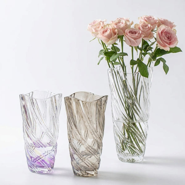 Crystal Twist Pattern Glass Vase for Hydroponics and Weddings