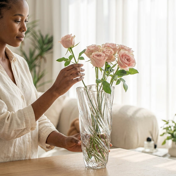 Crystal Twist Pattern Glass Vase for Hydroponics and Weddings