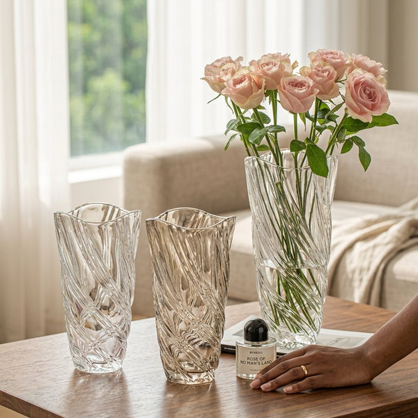 Crystal Twist Pattern Glass Vase for Hydroponics and Weddings