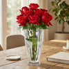 Ribbed Crystal Glass Flower Vase with Scalloped Rim