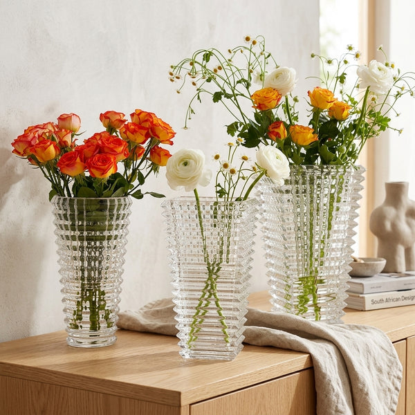 Textured Glass Vase with Beaded Geometric Pattern