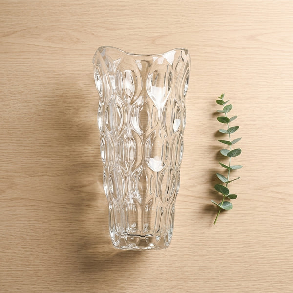 Round Point Textured Glass Vase with Wavy Rim