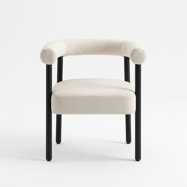 Beige Barrel Dining Chair (Linen Upholstery)