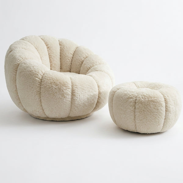 Fuzzy Pumpkin Chair with Ottoman