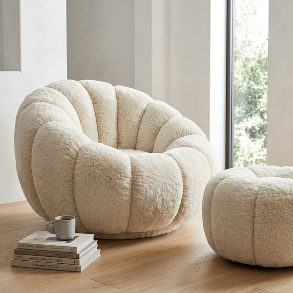 Fuzzy Pumpkin Chair with Ottoman
