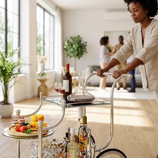 Multi-Level Silver Bar Cart for Serving