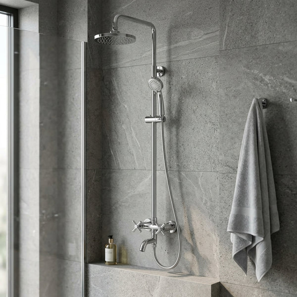 Round Shower Head with Offset Handle Set