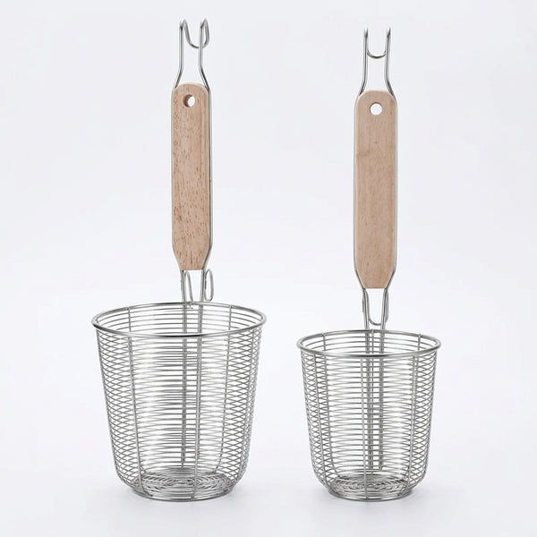 Stainless Steel Frying Basket with Wooden Handle
