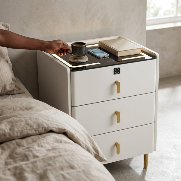 Modern Minimalist Solid Wood Wireless Nightstand with Storage Cabinet