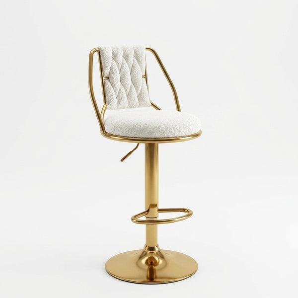 Adjustable Bar Stool with Boucle Seat and Gold Frame