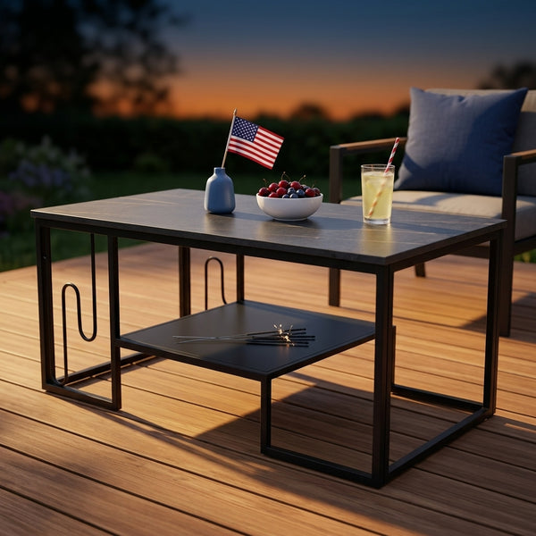 Stylish Stone-Effect Coffee Table with Storage Shelf