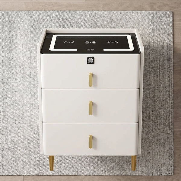 Modern Minimalist Solid Wood Wireless Nightstand with Storage Cabinet