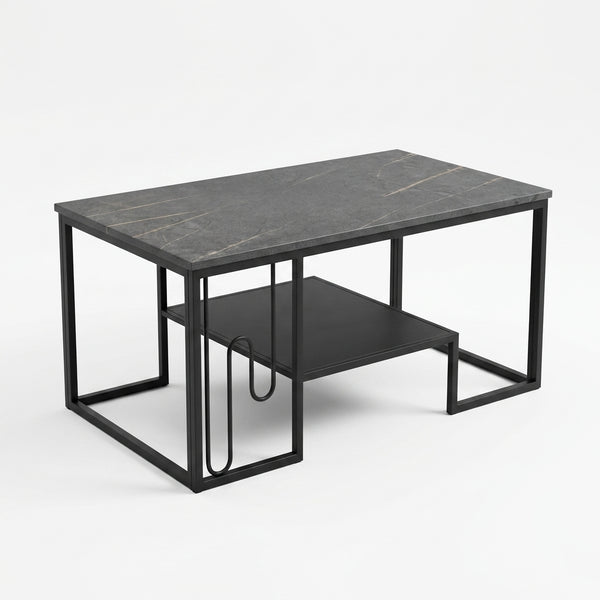 Stylish Stone-Effect Coffee Table with Storage Shelf