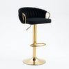 Adjustable Velvet Bar Stool with Woven Back and Gold Frame