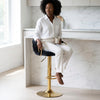 Adjustable Velvet Bar Stool with Woven Back and Gold Frame