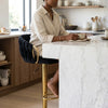 Adjustable Velvet Bar Stool with Woven Back and Gold Frame