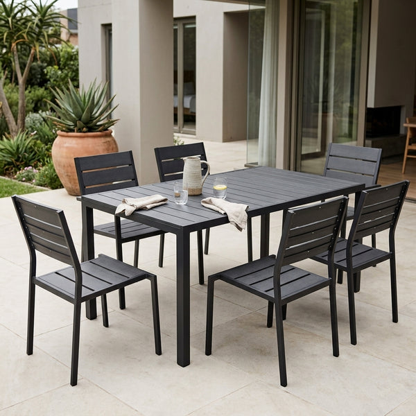 Outdoor Teak and Aluminium Dining Table with 4 Armchairs