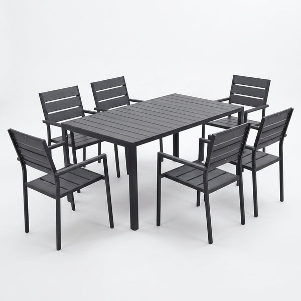 Outdoor Teak and Aluminium Dining Table with 4 Armchairs