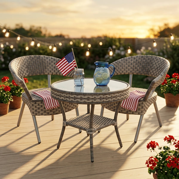 3 Piece Rattan Weave Outdoor Bistro Set