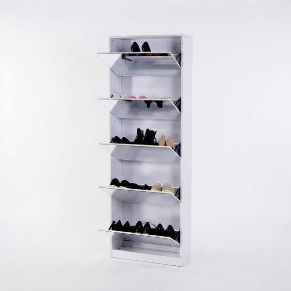 5 Tier Mirrored Shoe Cabinet with Flip Down Drawers