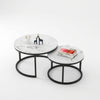 Round Marble Effect Nesting Coffee Tables with Black Metal Frame