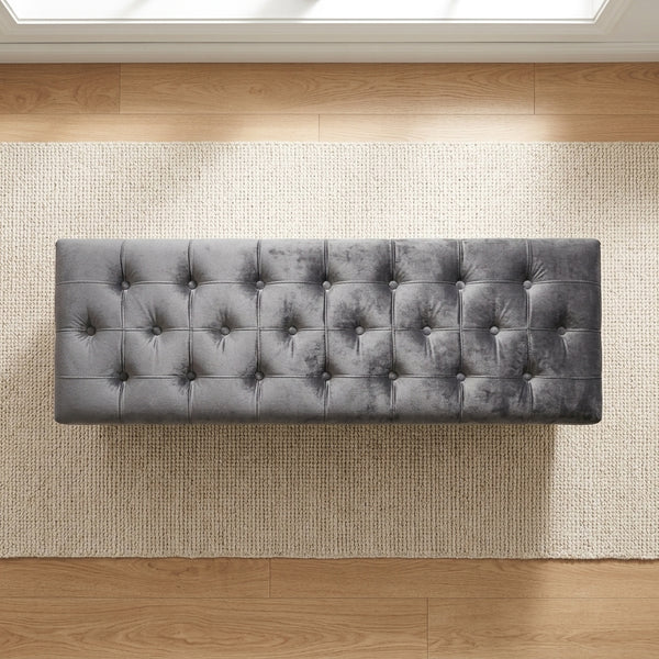 Button-Tufted Crushed Velvet Blanket Box