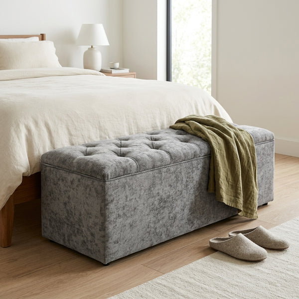 Button-Tufted Crushed Velvet Blanket Box